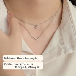 Dây Chuyền Nữ Đá Zircon Cz 5A Dây Đôi Mặt Chữ V NHÀ CÚ Màu Bạc Sang Trọng Phong Cách Hàn Quốc 7039 3