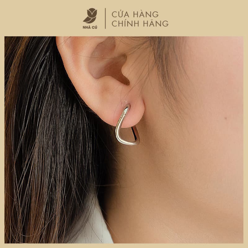 Bông Tai NHÀ CÚ Phụ Kiện Khoen Chữ Nhật Màu Bạc Cá Tính 17955