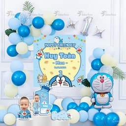 Set bóng Doremon kèm banner in thông tin trang trí sinh nhật cho bé MEO09 Babuu Decor 1