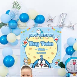 Set bóng Doremon kèm banner in thông tin trang trí sinh nhật cho bé MEO09 Babuu Decor 5