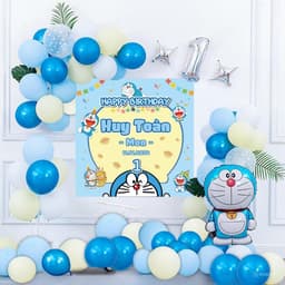 Set bóng Doremon kèm banner in thông tin trang trí sinh nhật cho bé MEO09 Babuu Decor 2
