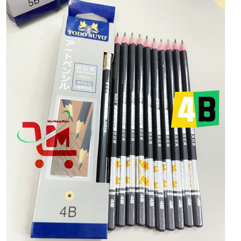Hộp 12 Cây Bút Chì Gỗ ELISA 4B, Todo Suyo, Đạt Chuẩn Nhật Bản, Chất Liệu Gỗ Chắc Chắn, Bền Đẹp, Chì Đậm, Sắc Nét