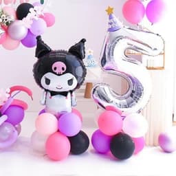 Set bóng trang trí sinh nhật chủ đề mèo Kuromi màu hồng đen cho bé gái AA02 Babuu Decor 4