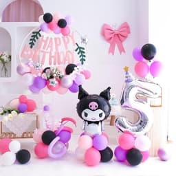 Set bóng trang trí sinh nhật chủ đề mèo Kuromi màu hồng đen cho bé gái AA02 Babuu Decor 7