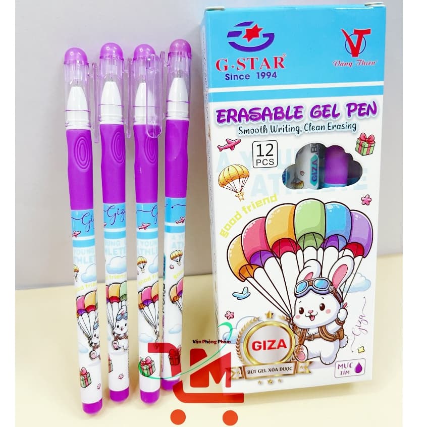 Hộp 12 Cây Bút Gel Xoá Được Giza Gstar/GIZA  Ngòi 0.38mm/2 Đầu Gôm Bôi Xoá Tiện Lợi Cho Bé/ Màu Mực Xanh Và Tím