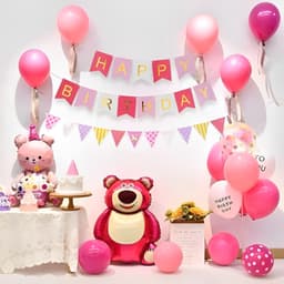 Set bóng trang trí sinh nhật chủ đề Gấu dâu tone màu hồng cho bé gái AA03 Babuu Decor 3