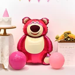 Set bóng trang trí sinh nhật chủ đề Gấu dâu tone màu hồng cho bé gái AA03 Babuu Decor 4