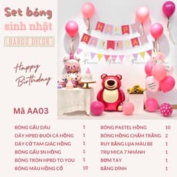 Set bóng trang trí sinh nhật chủ đề Gấu dâu tone màu hồng cho bé gái AA03 Babuu Decor 2