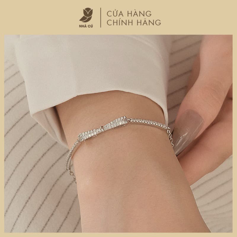 Vòng Tay NHÀ CÚ Nơ Đính Đá Màu Bạc Sang Trọng Phong Cách Hàn Quốc 3238