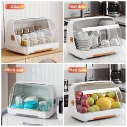 Hộp Đựng Đa Năng Có Nắp Đậy Trong Suốt Ngăn Bụi Bẩn Ẩm Mốc Tiện Lợi Khay Úp Chén Bát, Giá Úp Cốc Ly 3