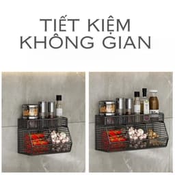 Kệ bếp để gia vị 3 ngăn 2 tầng, kệ để đồ đa năng, khay đựng gia vị hành tỏi dán tường chia ngăn 4