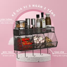 Kệ bếp để gia vị 3 ngăn 2 tầng, kệ để đồ đa năng, khay đựng gia vị hành tỏi dán tường chia ngăn 9