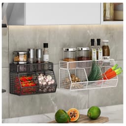 Kệ bếp để gia vị 3 ngăn 2 tầng, kệ để đồ đa năng, khay đựng gia vị hành tỏi dán tường chia ngăn 1