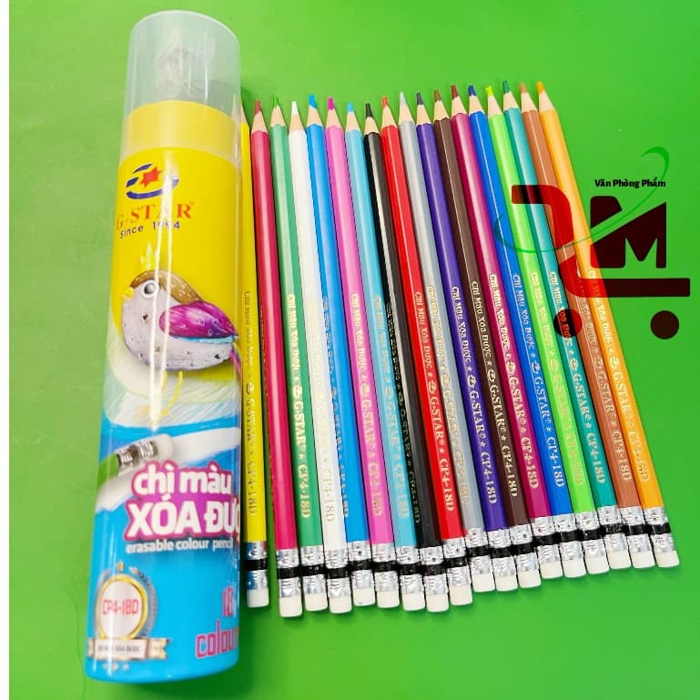 Lon 18 Cây Bút Chì Màu Xóa Được / CP4-18D / GSTAR, Có Gôm Bôi Xóa Dễ Dàng, Màu Lên Chuẩn, Mịn, Cho Bé Sáng Tạo, An Toàn