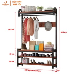 Giá treo quần áo móc câu, kết hợp kệ khung sắt mặt gỗ 4 tầng đa năng thiết kế thông minh, tiết kiệm không gian VNH-526 1