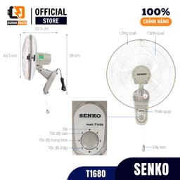 Quạt treo tường senko 1 dây T1680 47w bảo hành chính hãng 24 tháng 2