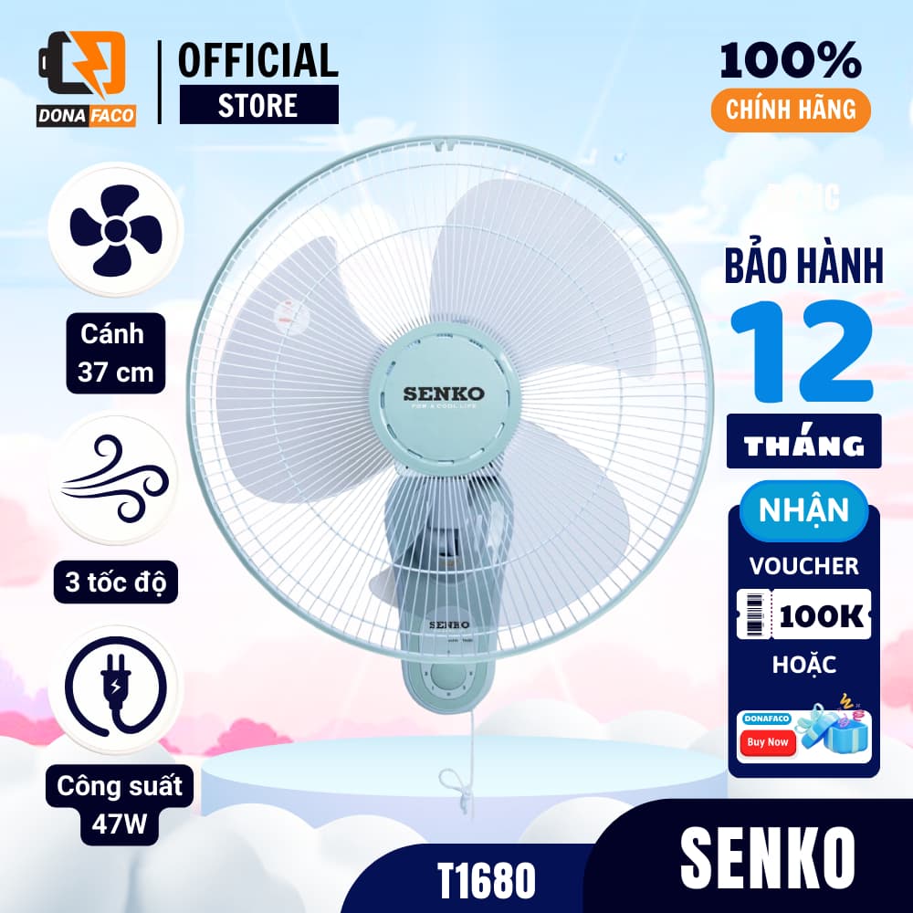 Quạt treo tường senko 1 dây T1680 47w bảo hành chính hãng 24 tháng