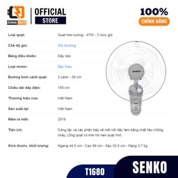 Quạt treo tường senko 1 dây T1680 47w bảo hành chính hãng 24 tháng 6