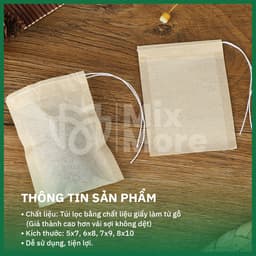 100 túi lọc trà, cà phê, thảo dược, thực phẩm chất liệu giấy màu nâu, dây rút dùng 1 lần an toàn thực phẩm Mixmore 2