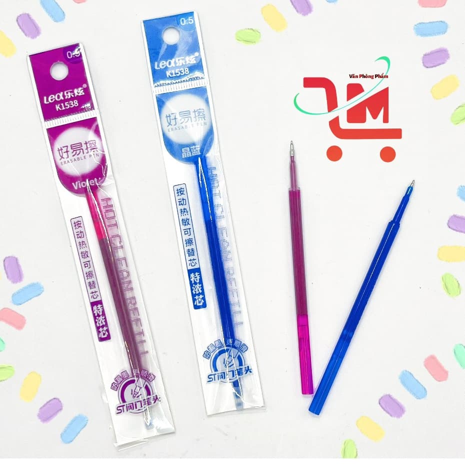 Hộp 20 Ruột Bút Gel Bấm LEX Xoá Được/Ruột Bút Gel Xoá Mực Xanh, Tím, Thay Ruột Dễ Dàng/Ruột Thay Thế Bút Gel Bấm Xoá