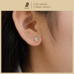 Bông Tai Nữ Cây Xỏ Bạc NHÀ CÚ Tròn Nhụy Ngọc Màu Bạc Phong Cách Thanh Lịch 18503 1