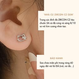 Bông Tai Nữ Cây Xỏ Bạc 925 NHÀ CÚ Hình Mèo Kitty Đính Đá Zicron Cz 5A Màu Bạc Dễ Thương 18507 2