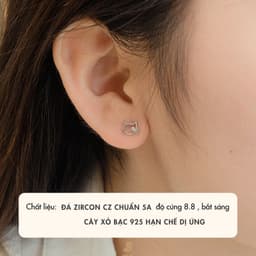 Bông Tai Nữ Cây Xỏ Bạc 925 NHÀ CÚ Hình Mèo Kitty Đính Đá Zicron Cz 5A Màu Bạc Dễ Thương 18507 3