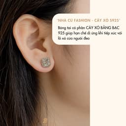 Bông Tai Nữ Cây Xỏ Bạc 925 NHÀ CÚ Bo Vuông Tròn Đính Đá Màu Bạc Thanh Lịch 18502 3