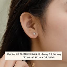 Bông Tai Nữ Cây Xỏ Bạc NHÀ CÚ Tròn Nhụy Ngọc Màu Bạc Phong Cách Thanh Lịch 18503 3