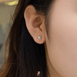 Bông Tai Nữ Cây Xỏ Bạc NHÀ CÚ Tròn Nhụy Ngọc Màu Bạc Phong Cách Thanh Lịch 18503 4