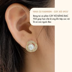 Bông Tai Nữ NHÀ CÚ Xoắn Tròn Đính Đá Nhụy Ngọc Màu Vàng Phong Cách Đi Tiệc Sang Trọng 18501 3