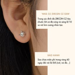 Bông Tai Nữ Cây Xỏ Bạc NHÀ CÚ Tròn Nhụy Ngọc Màu Bạc Phong Cách Thanh Lịch 18503 2