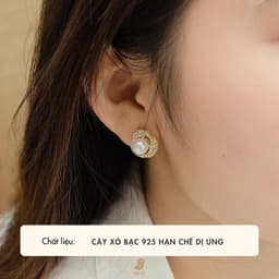 Bông Tai Nữ NHÀ CÚ Xoắn Tròn Đính Đá Nhụy Ngọc Màu Vàng Phong Cách Đi Tiệc Sang Trọng 18501 2