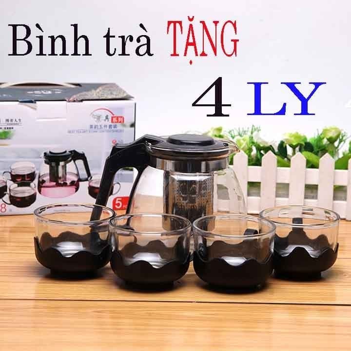 Bộ Bình Lọc Trà 4 Ly Thủy Tinh và Combo 4 Đế Lót Ly Tổ Ong Dẻo Tròn .