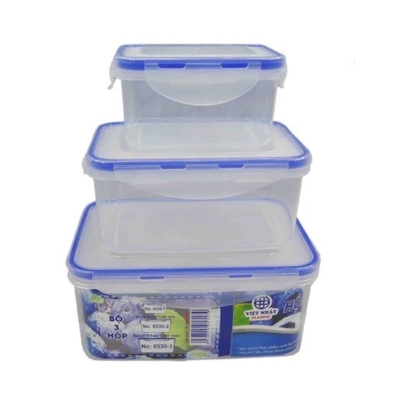 Set 3 Hộp Nhựa Đựng Thực Phẩm Việt Nhật 6530 và Hộp Nhựa Tròn Đựng Thực Phẩm SealPot 1500ml .