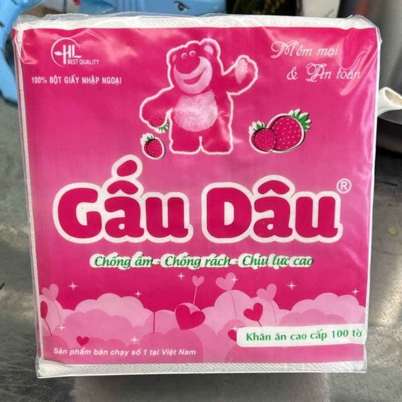 Gói Khăn Giấy Vuông Gấu Dâu Gói 100 Tờ