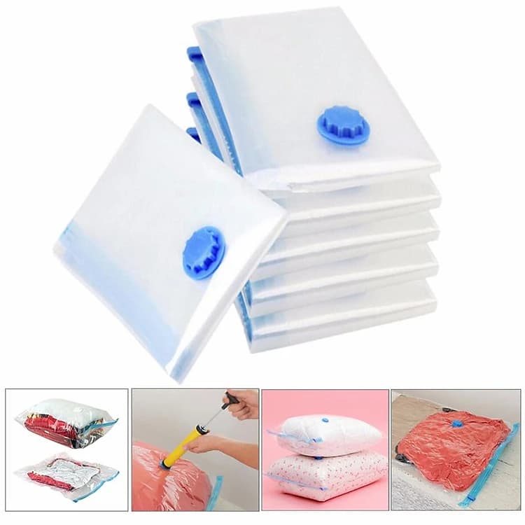 Túi Hút Chân Không Đựng Quần Áo 40 X 60cm và Ống Bơm Gối, Bong Bóng .