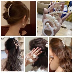 Sét 5 Kẹp Tóc Ngoạm Giả Ng-ọc Trai Kèm Dây Buộc và Băng Đô Cài Tóc Sừng Cừu . 1