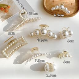 Sét 5 Kẹp Tóc Ngoạm Giả Ng-ọc Trai Kèm Dây Buộc và Băng Đô Cài Tóc Sừng Cừu . 4