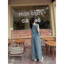 Set jeans sát nách phối viền tua rua, set bò ba lỗ phối quần xuông có bigsize 2
