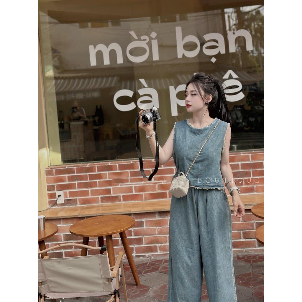 Set jeans sát nách phối viền tua rua, set bò ba lỗ phối quần xuông có bigsize