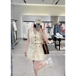 Set jeans trắng gile kèm chân váy, set bò sát nách có bigsize 2