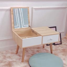 Bàn Gỗ Trang Điểm Mini Ngồi Bệt Có Gương và Bàn Học Ngồi Bệt Mặt Gỗ, Chân Nhựa Abs 2022 3