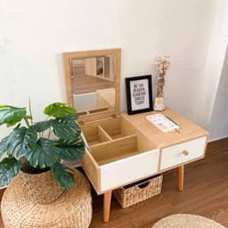 Bàn Gỗ Trang Điểm Mini Ngồi Bệt Có Gương và Bàn Học Ngồi Bệt Mặt Gỗ, Chân Nhựa Abs 2022 4
