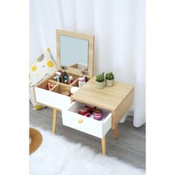 Bàn Gỗ Trang Điểm Mini Ngồi Bệt Có Gương và Bàn Học Ngồi Bệt Mặt Gỗ, Chân Nhựa Abs 2022 1