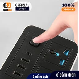 Ổ Cắm Điện Cao Cấp Chống Giật 4 Ô Cắm, 3 Cổng Usb, 1 Cổng Type-C Max 10A 220V Có Công Tắc Dây Dài 5M 9