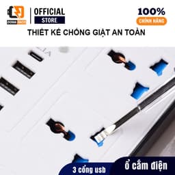Ổ Cắm Điện Cao Cấp Chống Giật 4 Ô Cắm, 3 Cổng Usb, 1 Cổng Type-C Max 10A 220V Có Công Tắc Dây Dài 5M 7