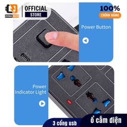Ổ Cắm Điện Cao Cấp Chống Giật 4 Ô Cắm, 3 Cổng Usb, 1 Cổng Type-C Max 10A 220V Có Công Tắc Dây Dài 5M 6