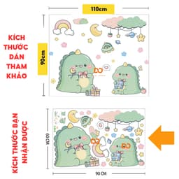 Decal bóc dán tường cho bé khủng long dễ cute mới trang trí phòng ngủ tủ quần áo dán chi tiết rời 2
