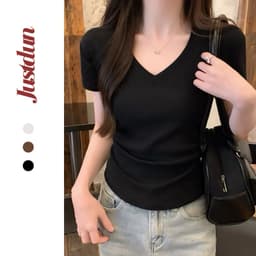 [XẢ KHO] Áo thun cổ tim cotton mềm mịn ôm body Justdun C29 1